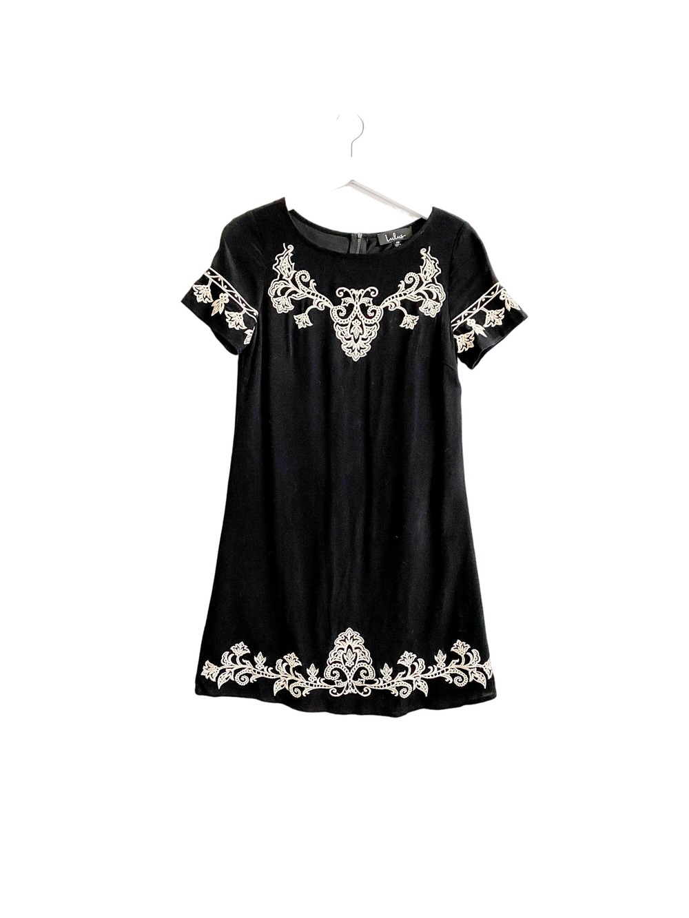 Lulus Tale to Tell Black Embroidered Shift Dress, size XS